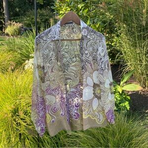 Elie Tahari Brown and Cream Swirl Pattern Blouse